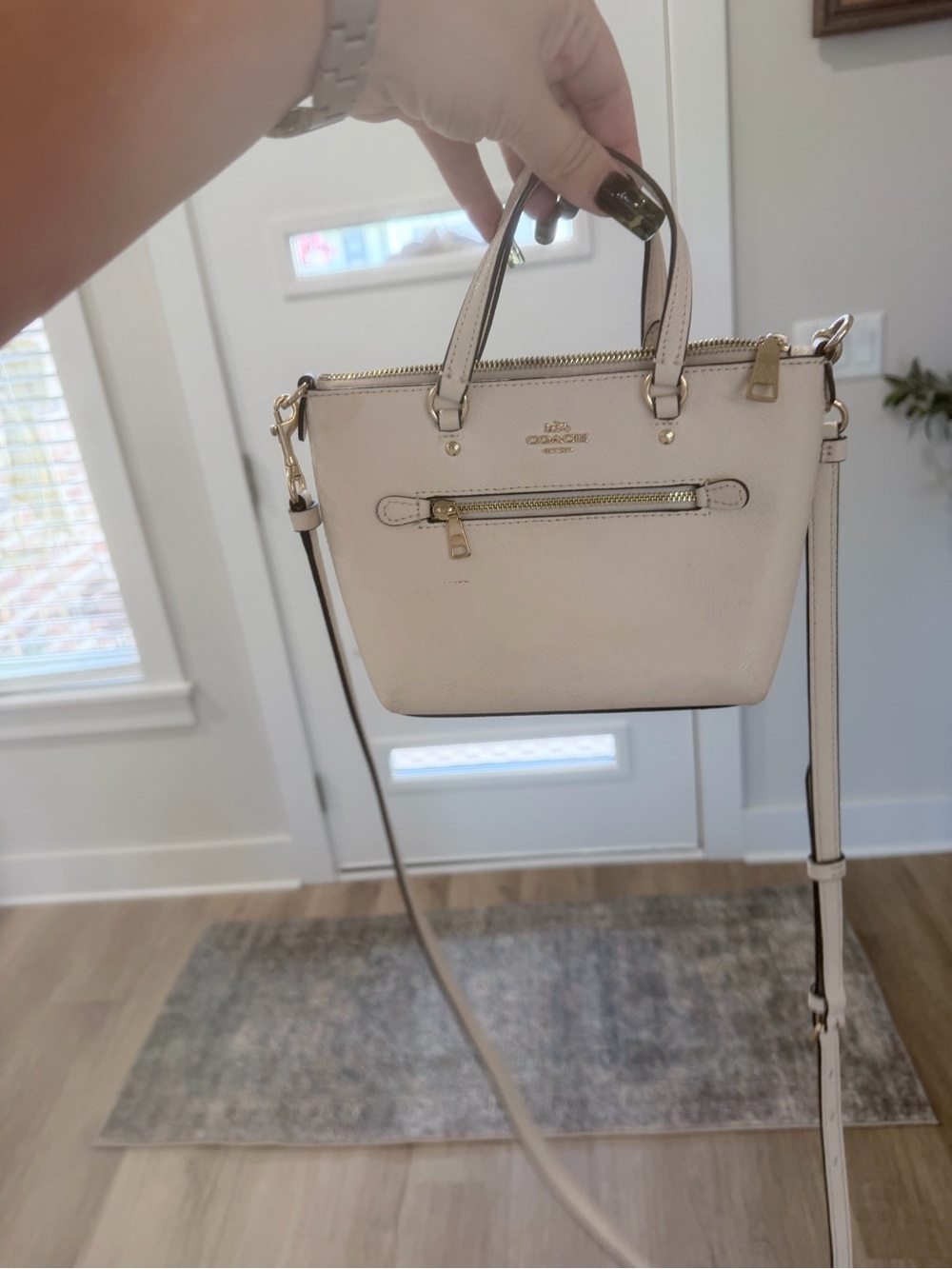 Coach Cream Leather Mini Crossbody Satchel with Gold Hardware
